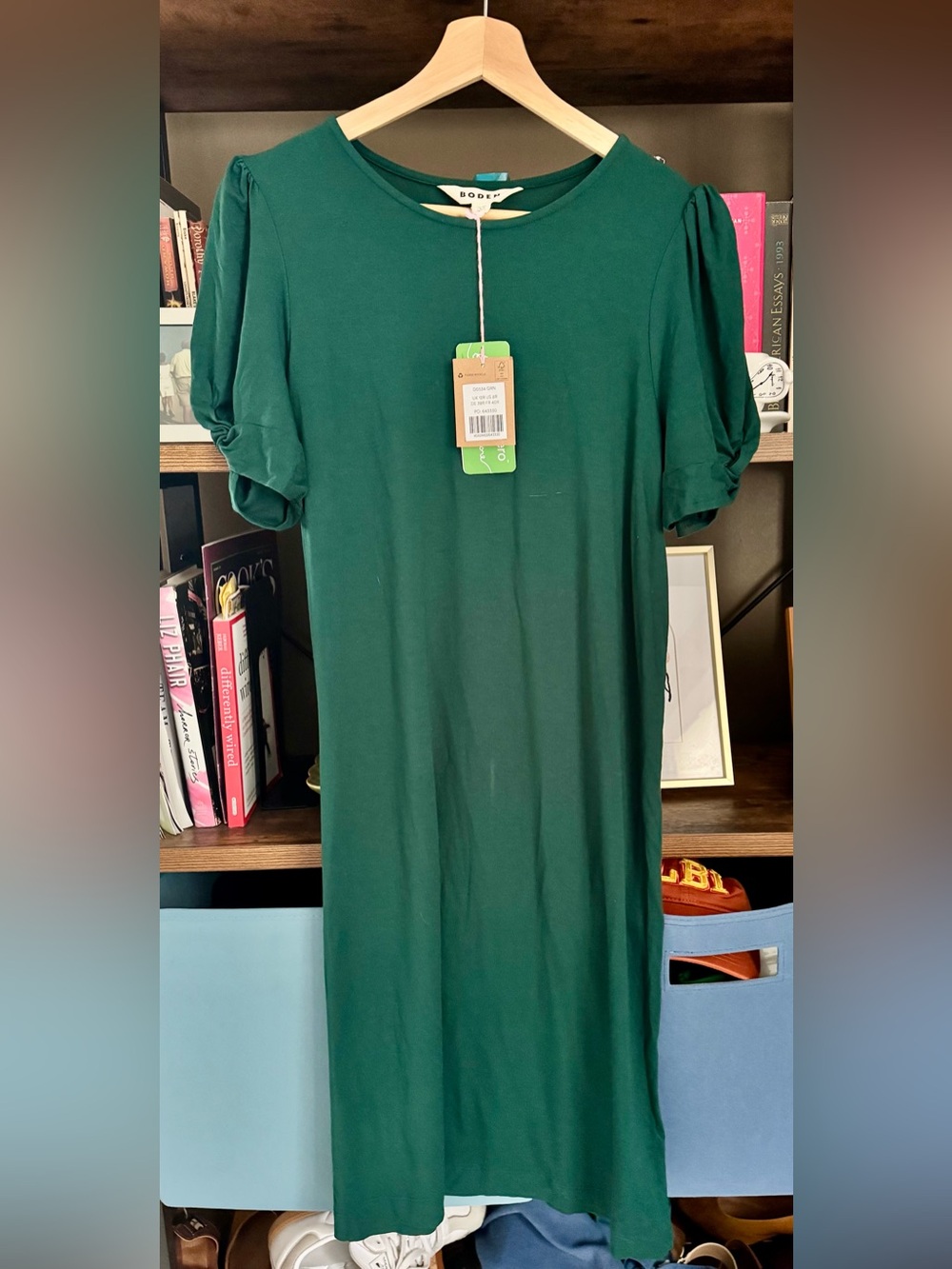 Boden Green Rouched Puff Sleeve T-Shirt Dress Size 8